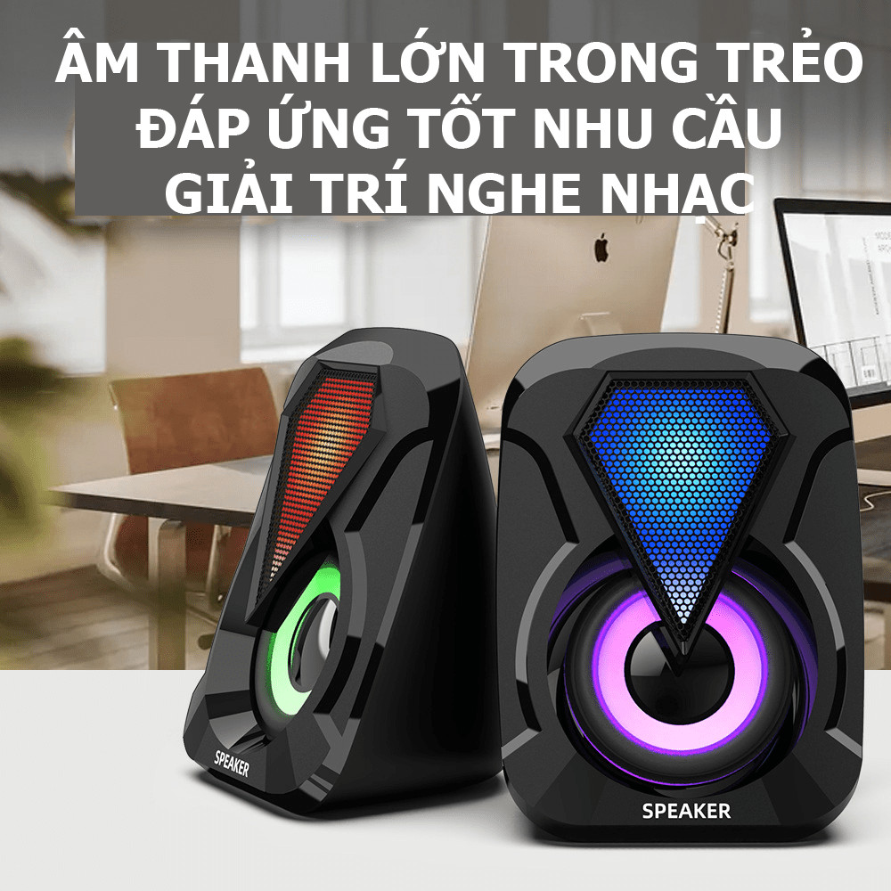 Loa máy tính mini, Loa 1053 để bàn cao cấp âm thanh siêu trầm có đèn led đổi màu cực chất