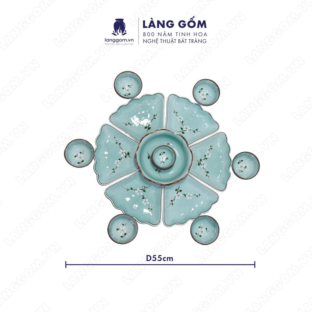 Bộ bàn ăn mặt trời Men xanh cổ hoa đào - Size: 55 cm - Gốm sứ Bát Tràng - langgom.vn