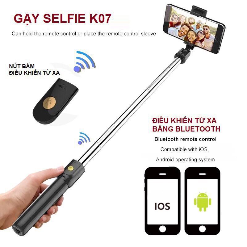 Gậy chụp ảnh selfie kiêm chân đứng &amp; nút bấm bluetooth 3 trong 1 có đèn