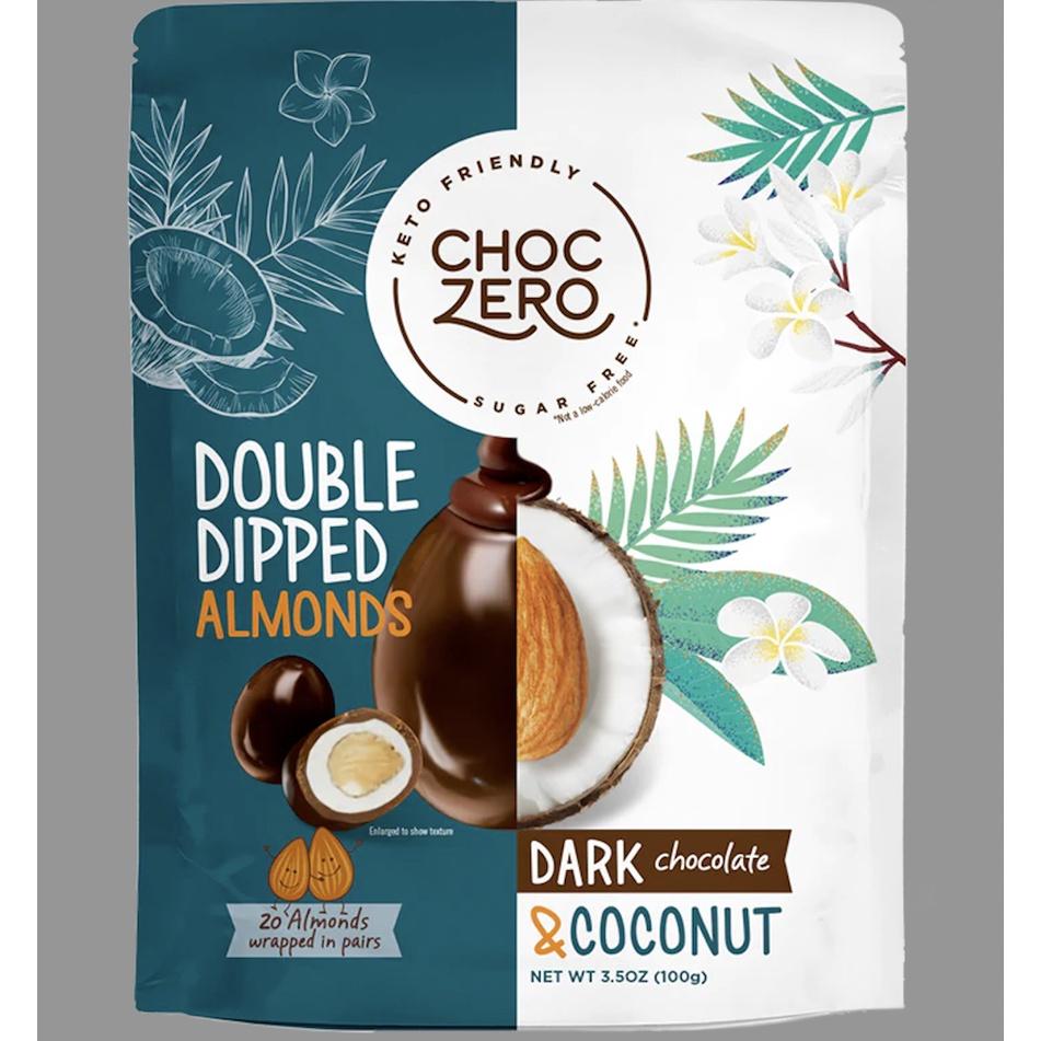 SOCOLA ĐEN - CƠM DỪA BỌC HẠNH NHÂN CHOCOZERO Keto Dark Chocolate Covered Coconut Almonds - Double Dipped, 98g (3.5 oz)
