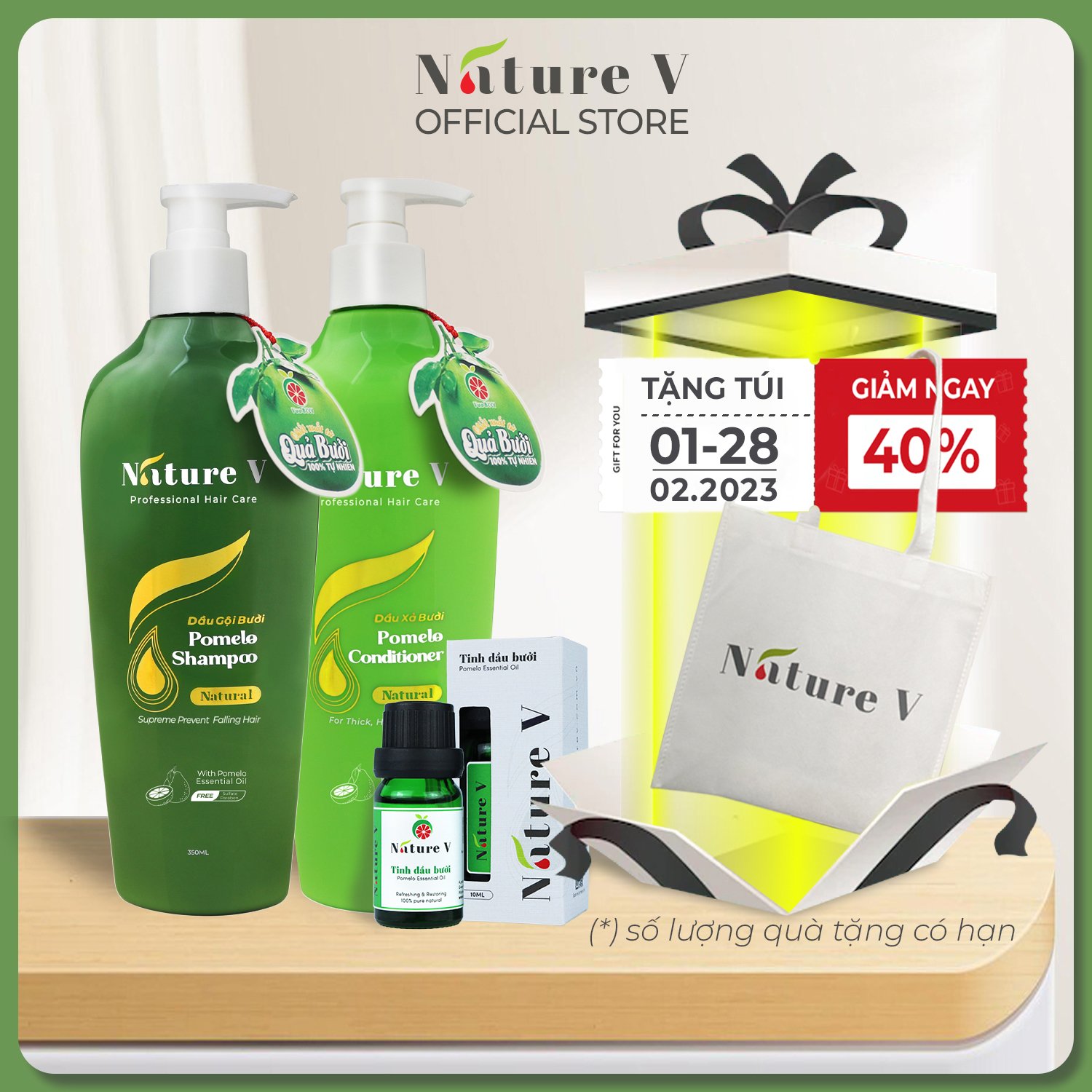 Combo dầu gội+xả+tinh dầu thiên nhiên Bưởi NATURE-V