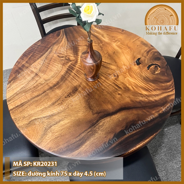 Mặt Bàn Tròn Gỗ Me Tây KOHAFU Đường Kính 75cm - Sản Phẩm Giống Y Hình