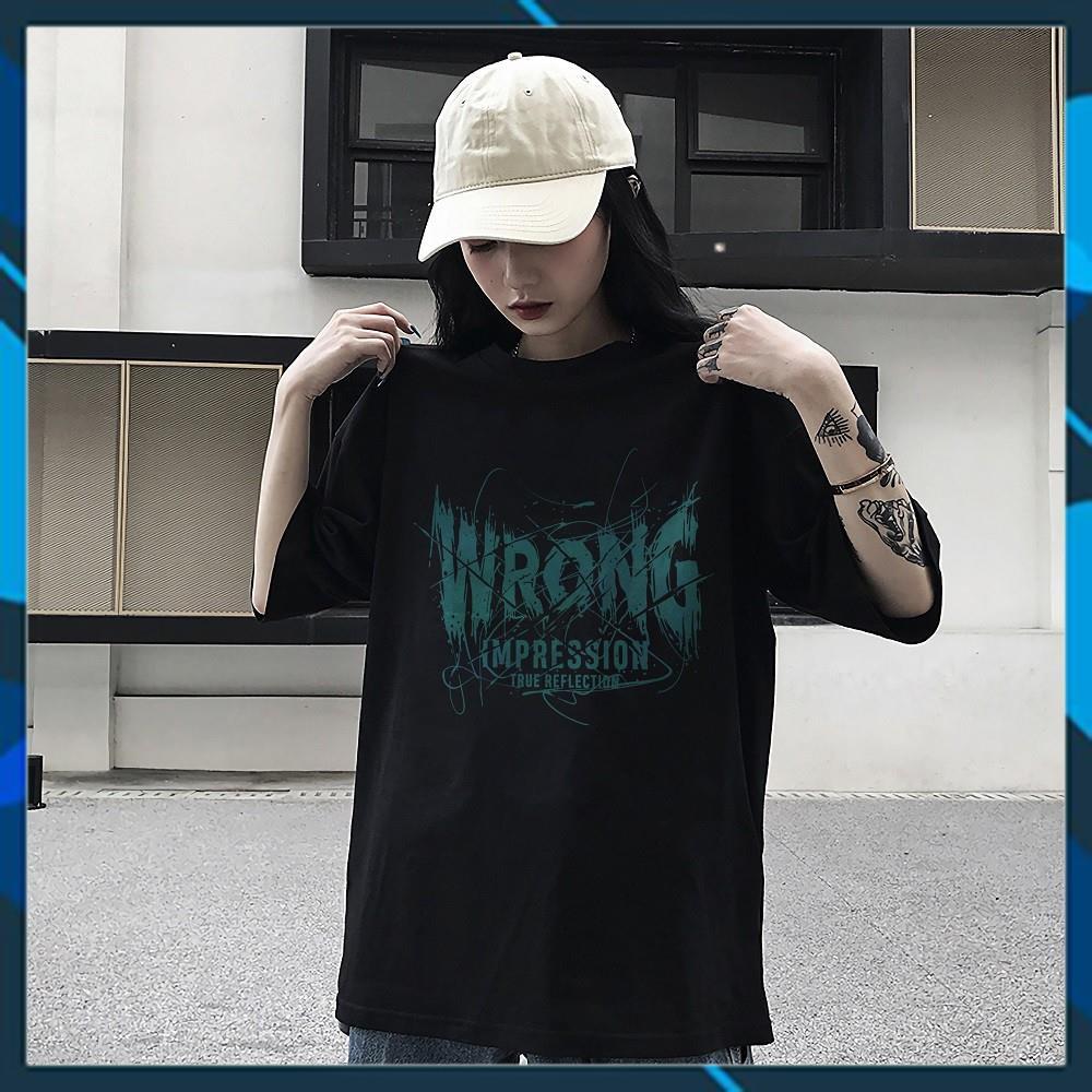 Áo thun Unisex Tay lỡ form rộng Freesize màu đen in mặt trước WRONG