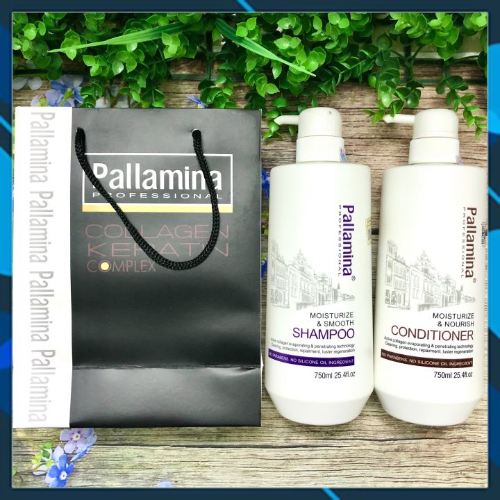 [+Tặng mũ trùm] BỘ DẦU GỘI XẢ PALLAMINA COLLAGEN MOISTURIZE & SMOOTH PHỤC HỒI SIÊU MƯỢT TÓC CAO CẤP 1000MLX2 (NEW)