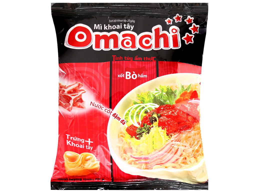 Thùng 30 gói mì khoai tây Omachi xốt bò hầm 80g