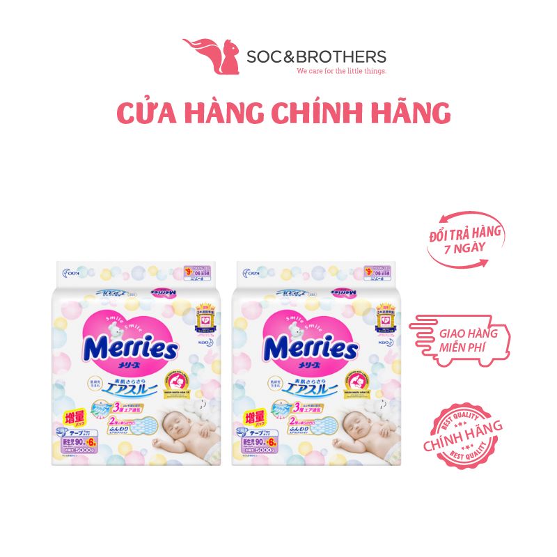 Bỉm dán Merries cộng miếng chính hãng SS90 +6