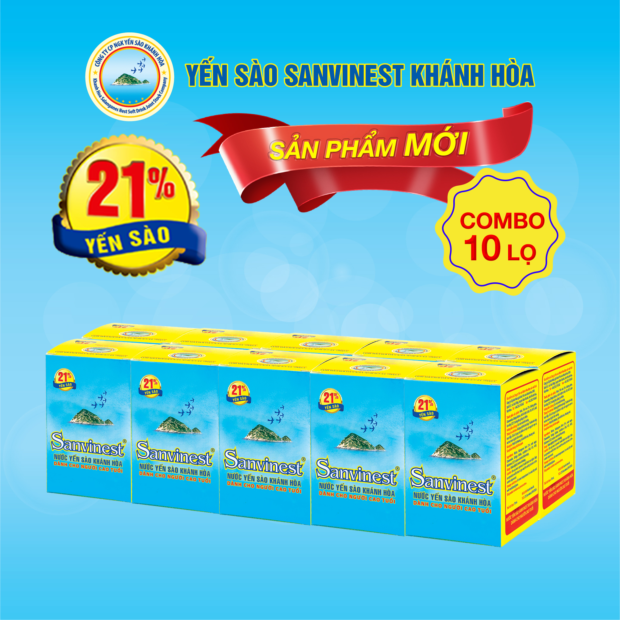 [Combo 10 lọ]  Nước Yến sào Sanvinest Khánh Hòa dành cho người cao tuổi lọ 70ml - S205