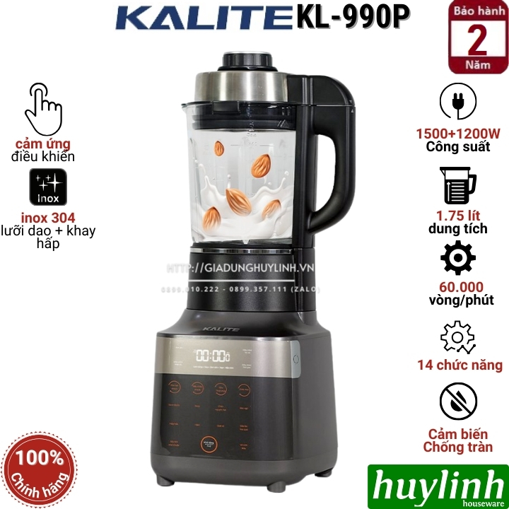 Máy làm sữa hạt đa năng Kalite KL-990P [nâng cấp của KL-950] - 1.75 lít - 2700W - Hàng chính hãng