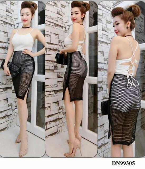 Đầm đan dây phối lưới