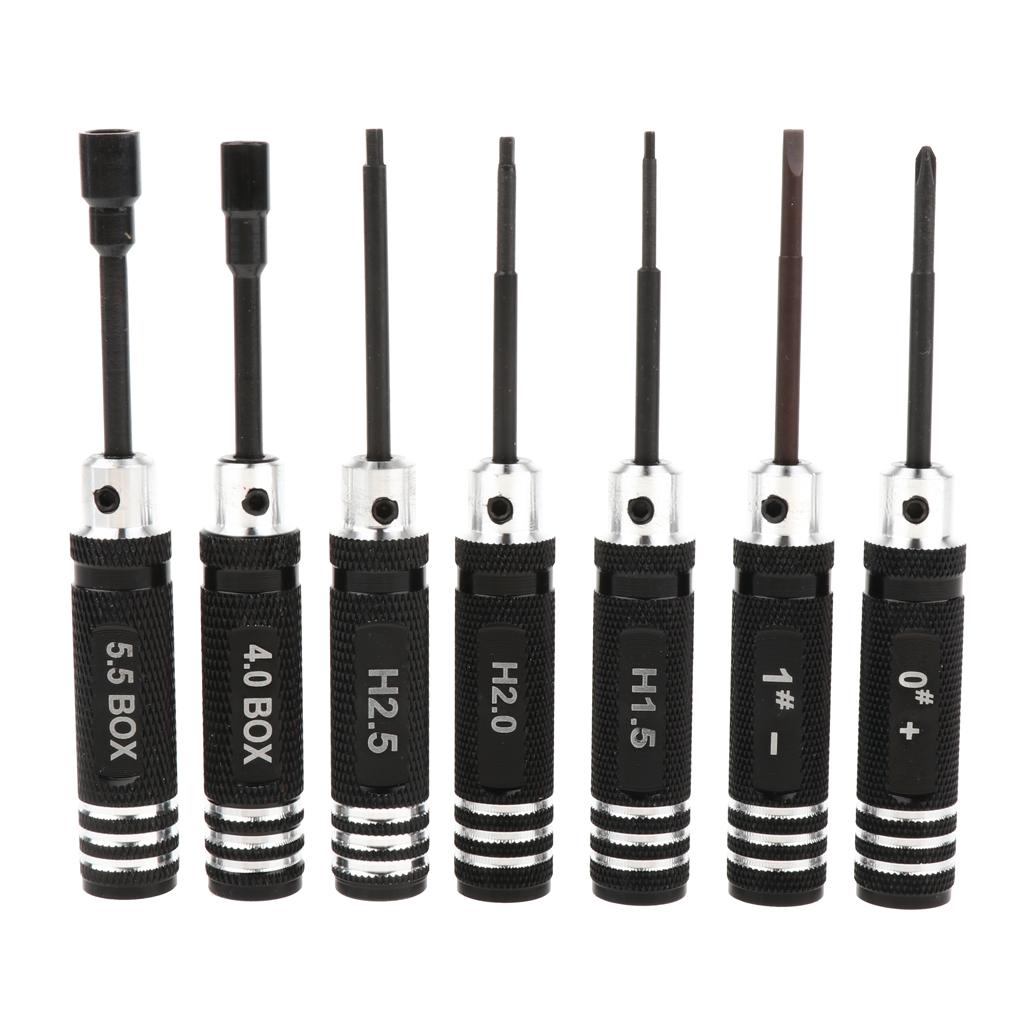 7 Món Thép Không Gỉ Bộ Tua Vít RC Bộ Dụng Cụ Cho RC Xe Ô Tô Mô Hình Máy Bay Trực Thăng Đen
