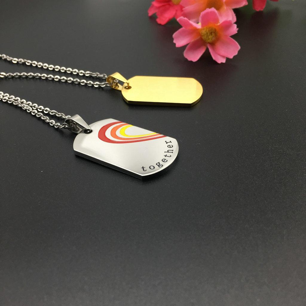 2 Pieces Stainless Steel Rainbow  Pendant Necklace