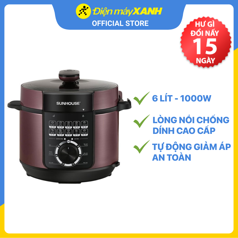 Nồi áp suất điện Sunhouse SHD1657 6 lít - Hàng chính hãng