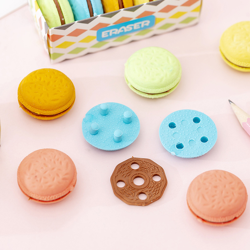 Set 5 Gôm tẩy bút chì hình bánh Macaron dễ thương, gôm tẩy nhiều màu sắc Hàng Chính Hãng E517