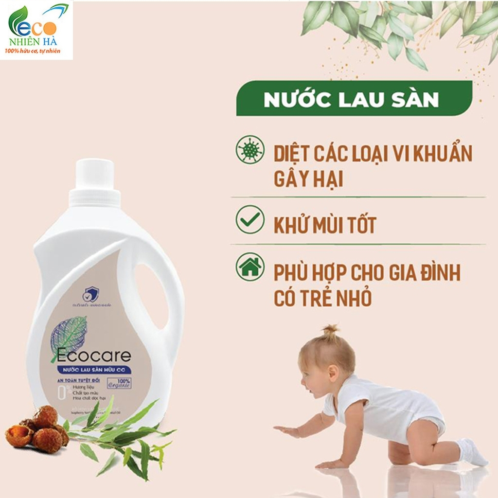 Nước lau sàn ECOCARE 1L tinh dầu thiên nhiên, nước lau nhà đuổi muỗi, chống trượt cho bé