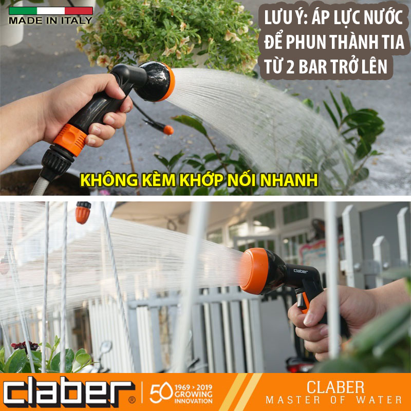 Vòi Tưới Cây Hoa Sen Claber Elegant Shower Pistol 9082, 1 chế độ, ngõ vào kết nối nhanh, vòi tưới có khóa rảnh tay