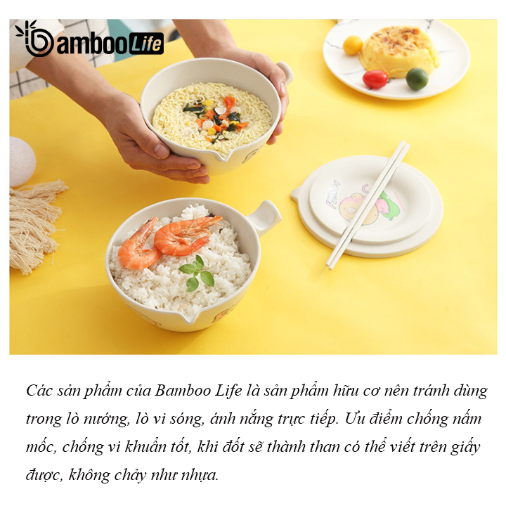 Bát úp mì Bát ăn mì sợi tre Bamboo Life hàng chính hãng BL034 có nắp đậy kèm đũa