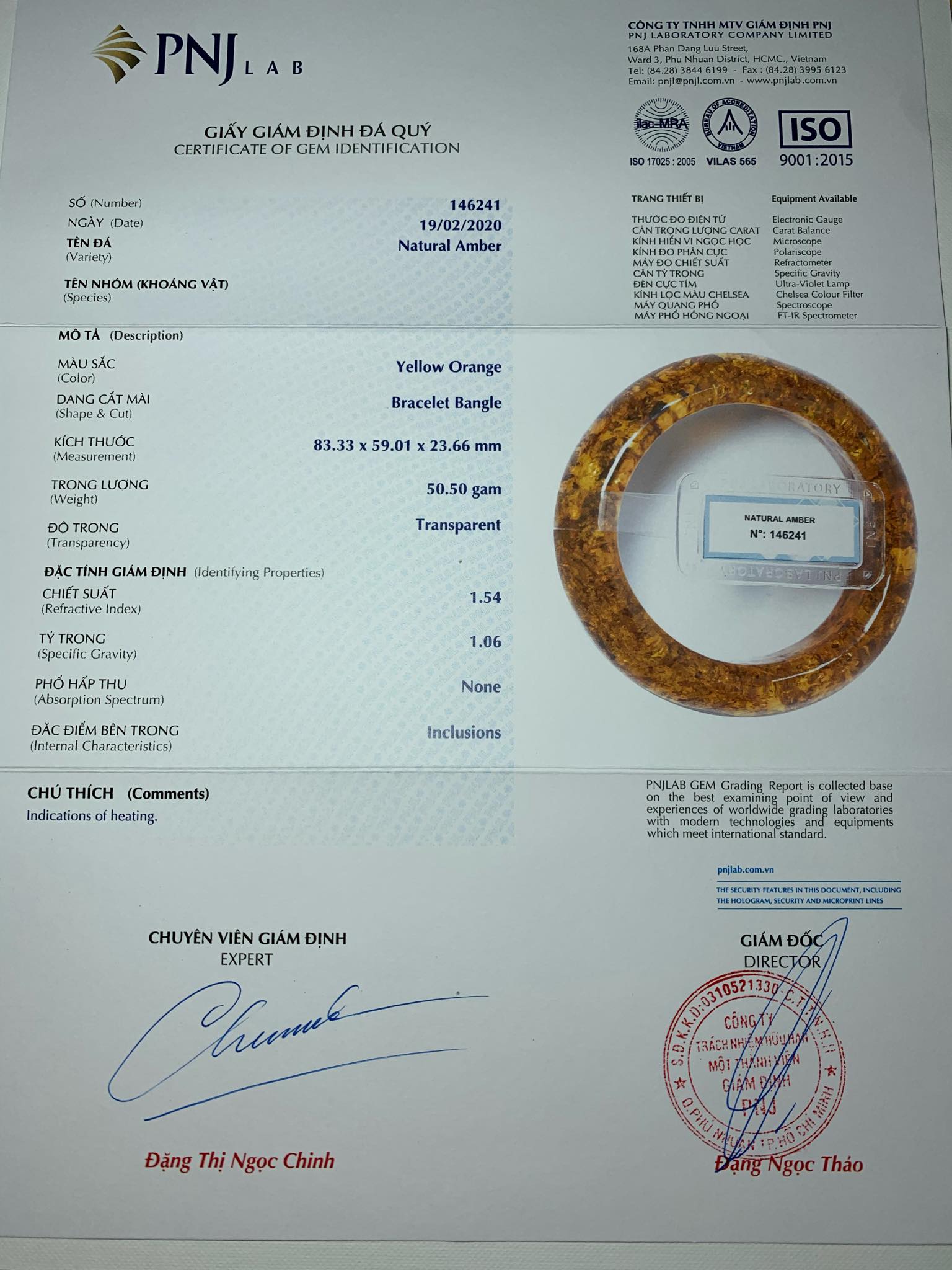 Vòng kiềng Hổ Phách Baltic cognac vàng 58mm đặc biệt cao cấp Hadosa