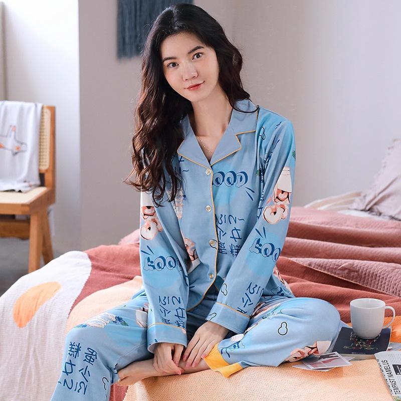 BỘ PYJAMA NỮ DÀI TAY COTTON MỀM MỊN, CAO CẤP, MÀU XANH MÁT DỊU, SIZE M-2XL