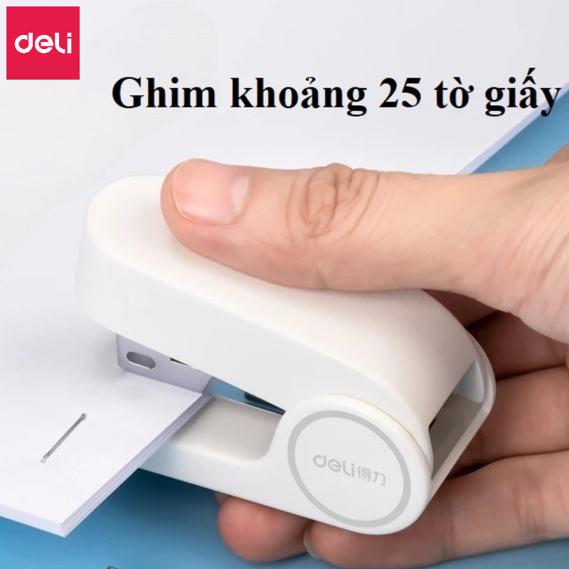 [BẢN NÂNG CẤP] Dập ghim học sinh văn phòng mini Deli 25 trang, Ghim bấm giấy số 12 màu pastel, nhỏ gọn, tiện lợi