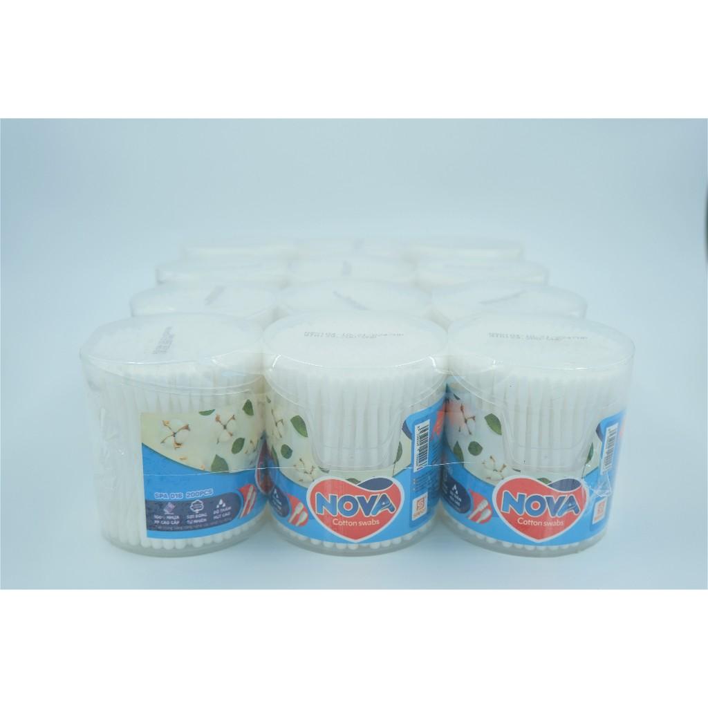 Tăm Bông Vệ Sinh NOVA Hộp Vát Size L – Combo 12 Hộp x 200 Que (TB01-016), Đầu Bông Mịn, Hộp Chắc Chắn, Không Rụng Sợi