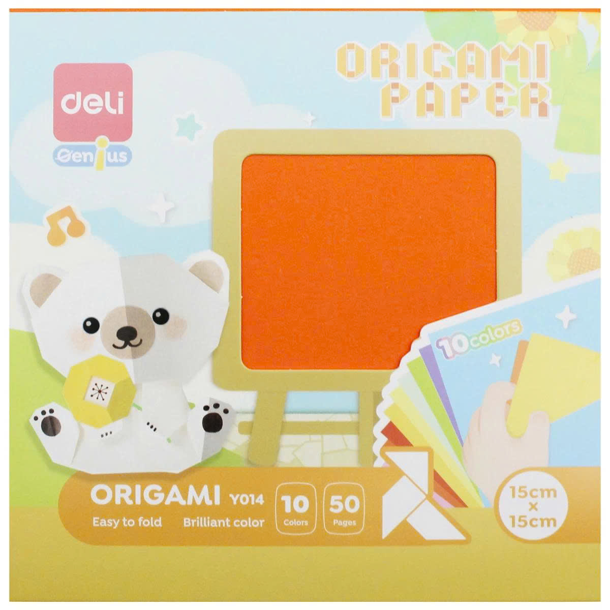 Giấy Gấp Thủ Công Origami - 15 x 15 cm - 10 Màu - Deli EY014 (50 Tờ/Xấp)