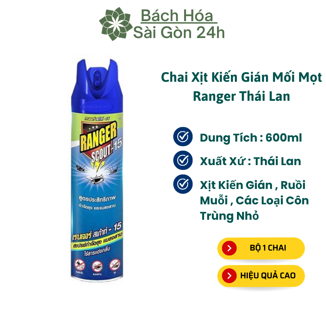 Bình Xịt Kiến Gián Ruồi Muỗi Và Côn Trùng Ranger 600ml Thái Lan