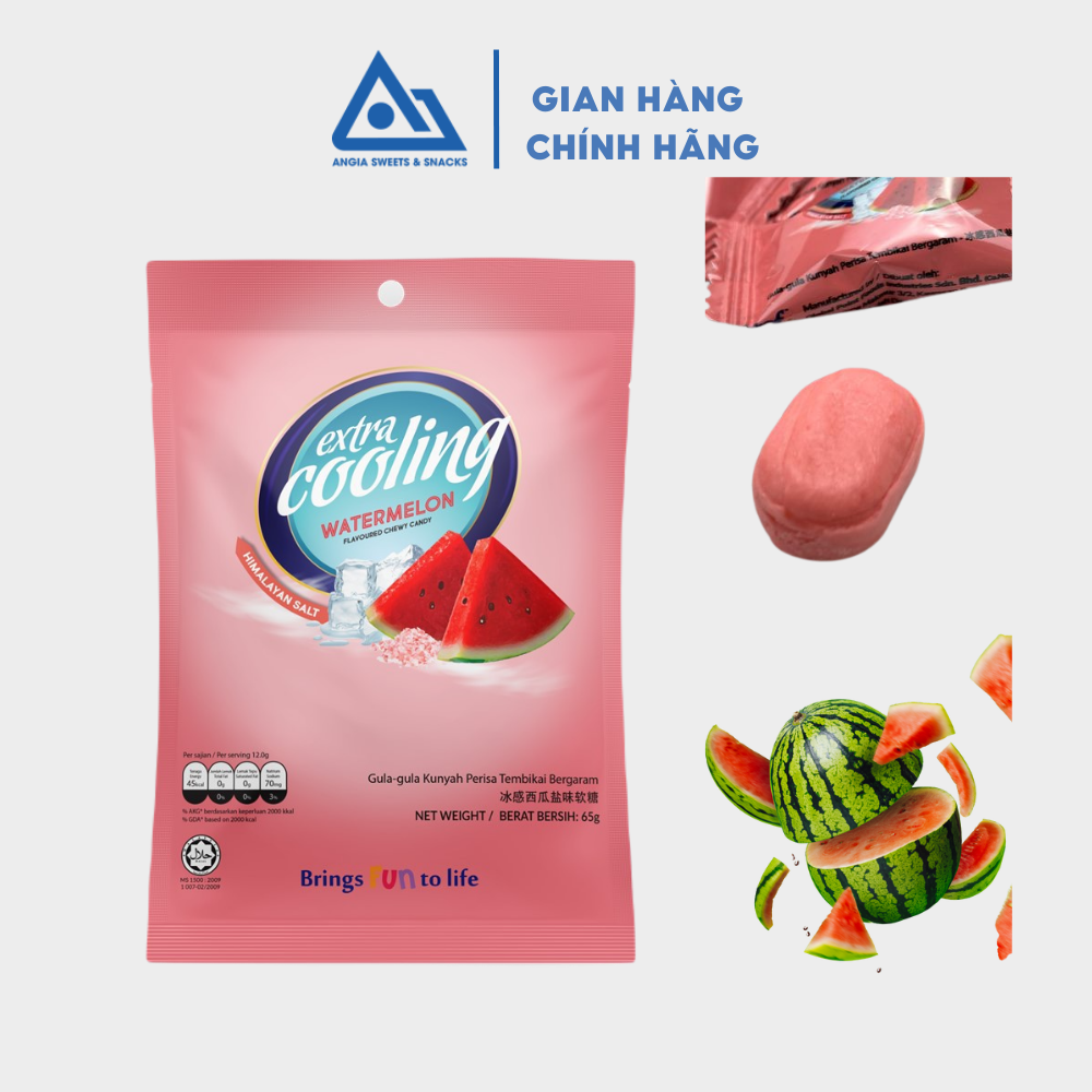 Kẹo mềm trái cây muối Extra Cooling gói 65g, kẹo dẻo Chewy Candy ăn vặt Malaysia nhiều vị An Gia Sweets Snacks