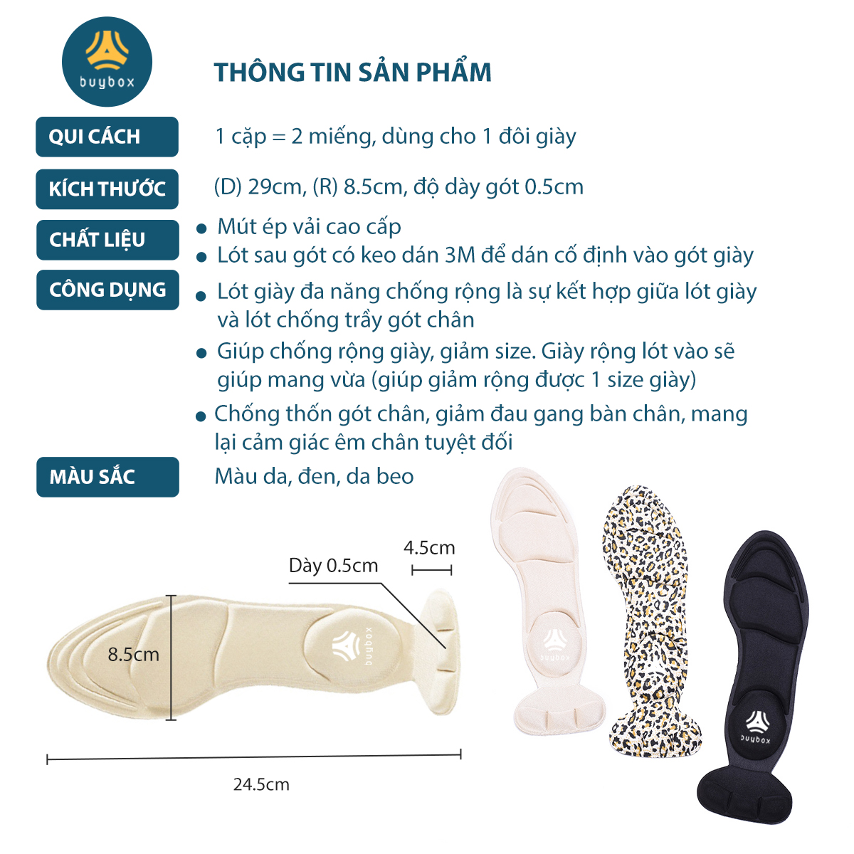 Miếng lót giảm size cho giày bị rộng Cao Cấp - buybox - BBPK11