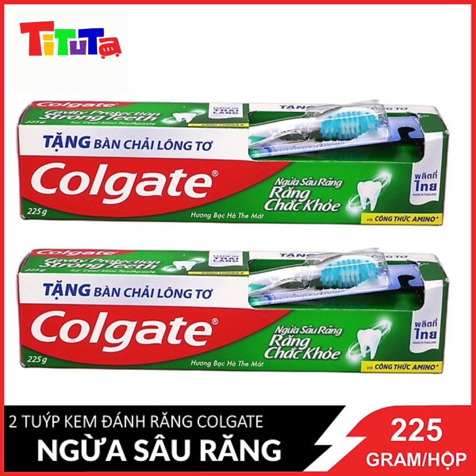 Combo 2 Kem đánh răng Colgate ngừa sâu răng tối đa 225g/hộp tặng bàn chải đánh răng