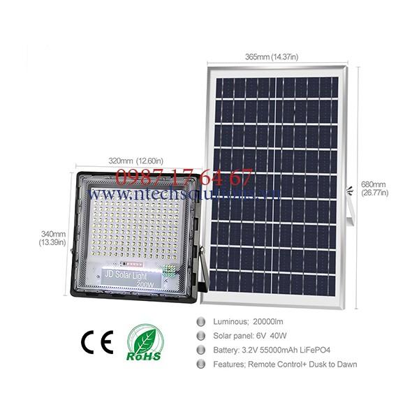 Đèn Pha Chống Lóa Cao Cấp Năng Lượng Mặt Trời mã JD-7200 Công Suất 200W - Khung Nhôm nguyên khối