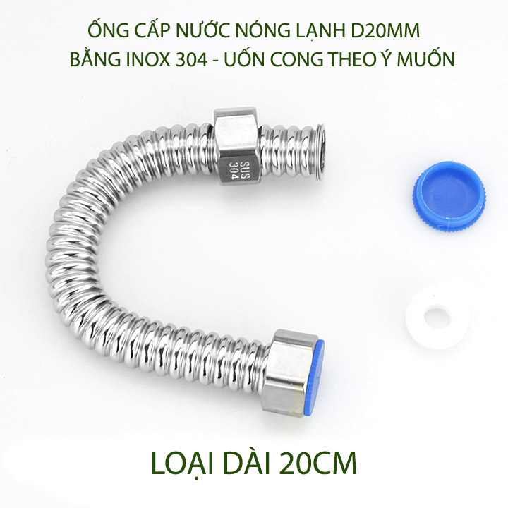 01 Ống cấp nước nóng lạnh bằng inox 304 uốn cong linh hoạt, đường kính 20mm