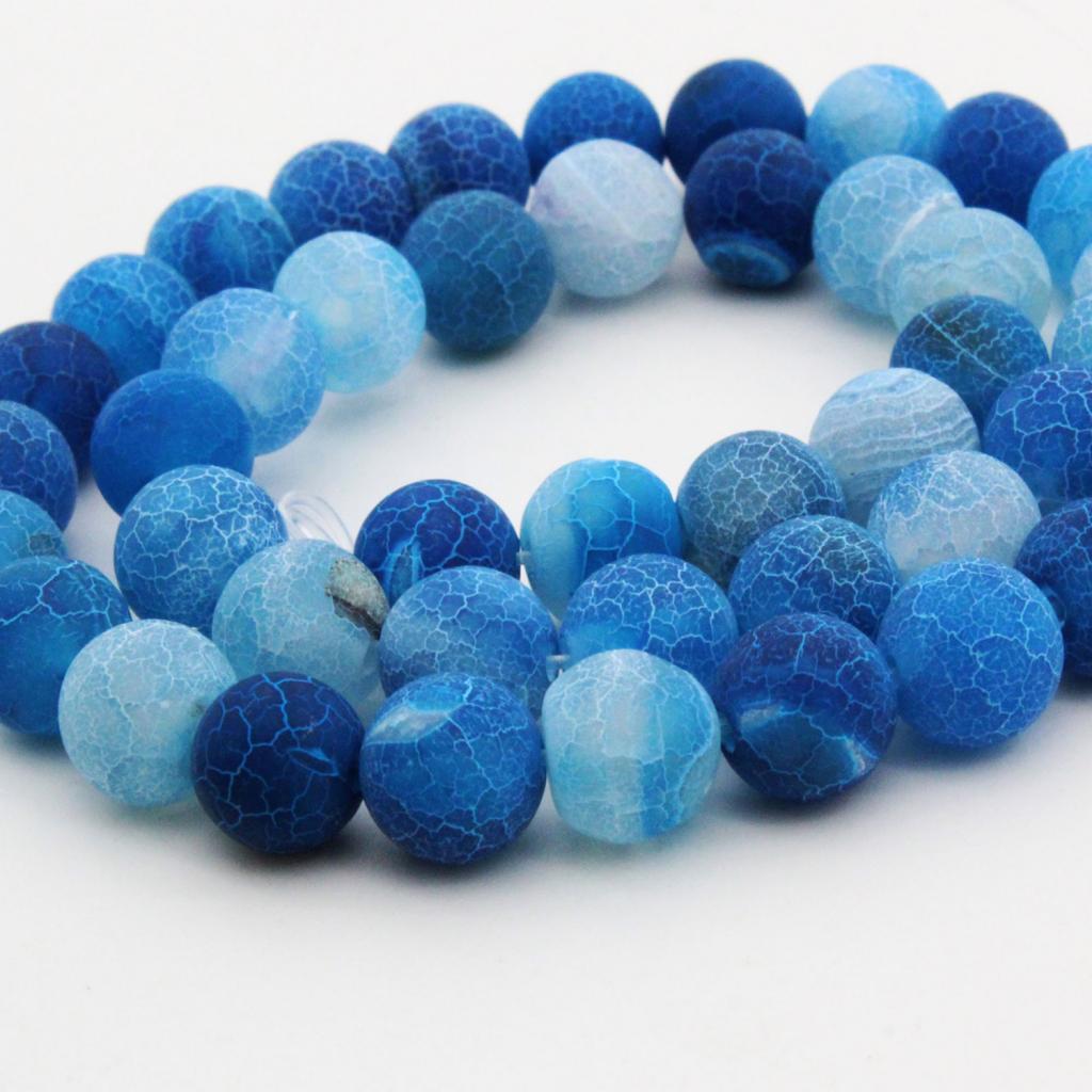 1 Strand 8mm Round Weathering Frosted Stone Loose Beads DIY Crafts Blue