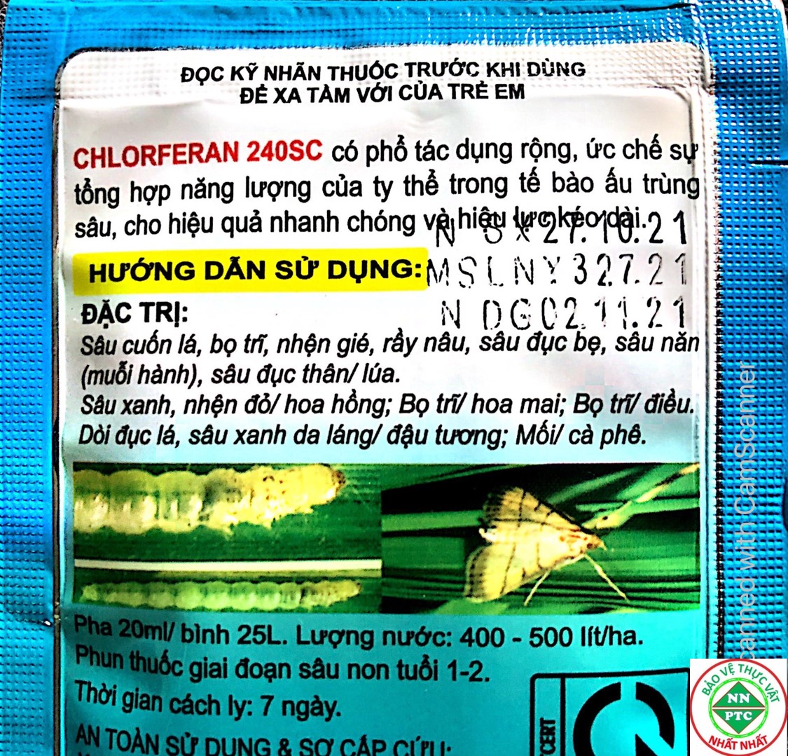 THUỐC TRỪ SÂU chlorferan 240SC  CHIM SÂU - VUA DIỆT SÂU CUỐN LÁ, SÂU Đục Thân