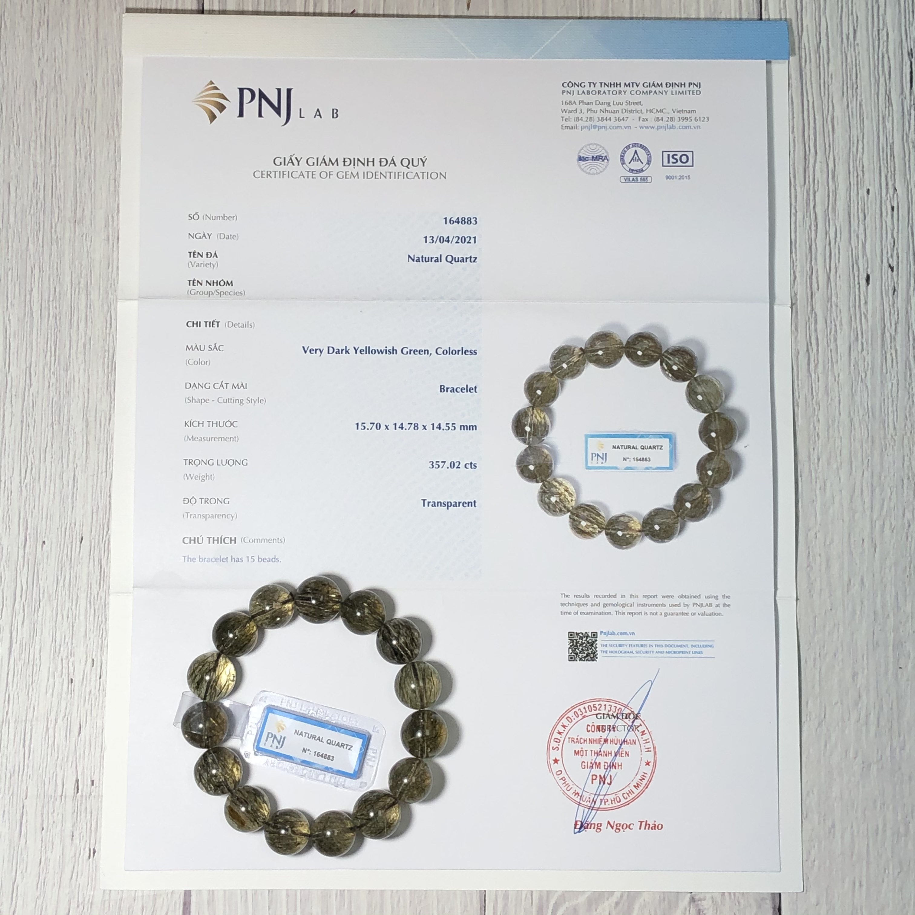 Vòng tay Thạch Anh Tóc xanh 15mm chuẩn 6A