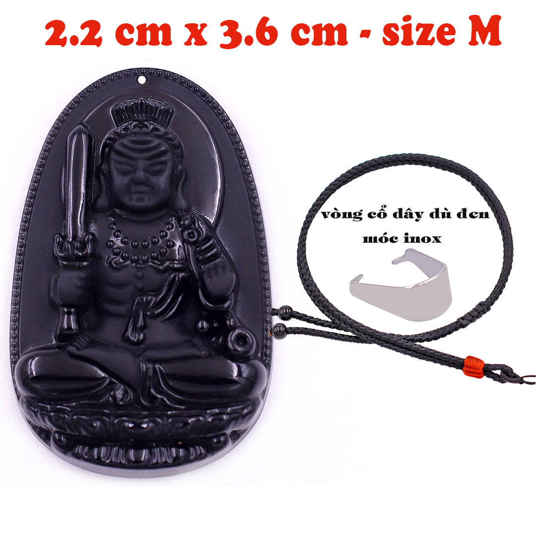 Mặt Phật Bất động minh vương đá thạch anh đen 3.6 cm kèm vòng cổ dây dù đen - mặt dây chuyền size M, Mặt Phật bản mệnh