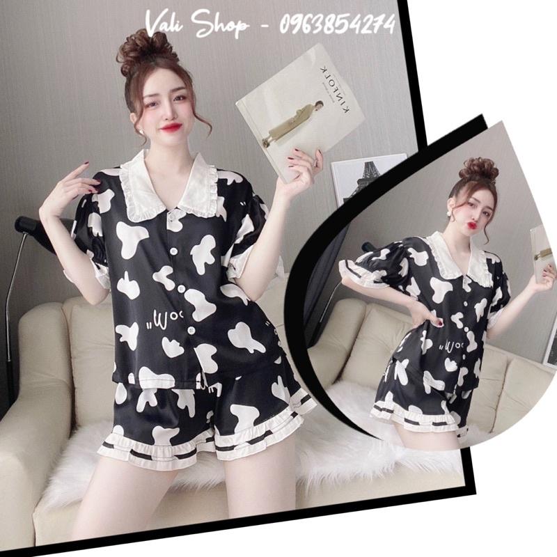 Đồ ngủ lụa latin satin cao cấp pijama hoạ tiết dễ thương freesize 42-60kg