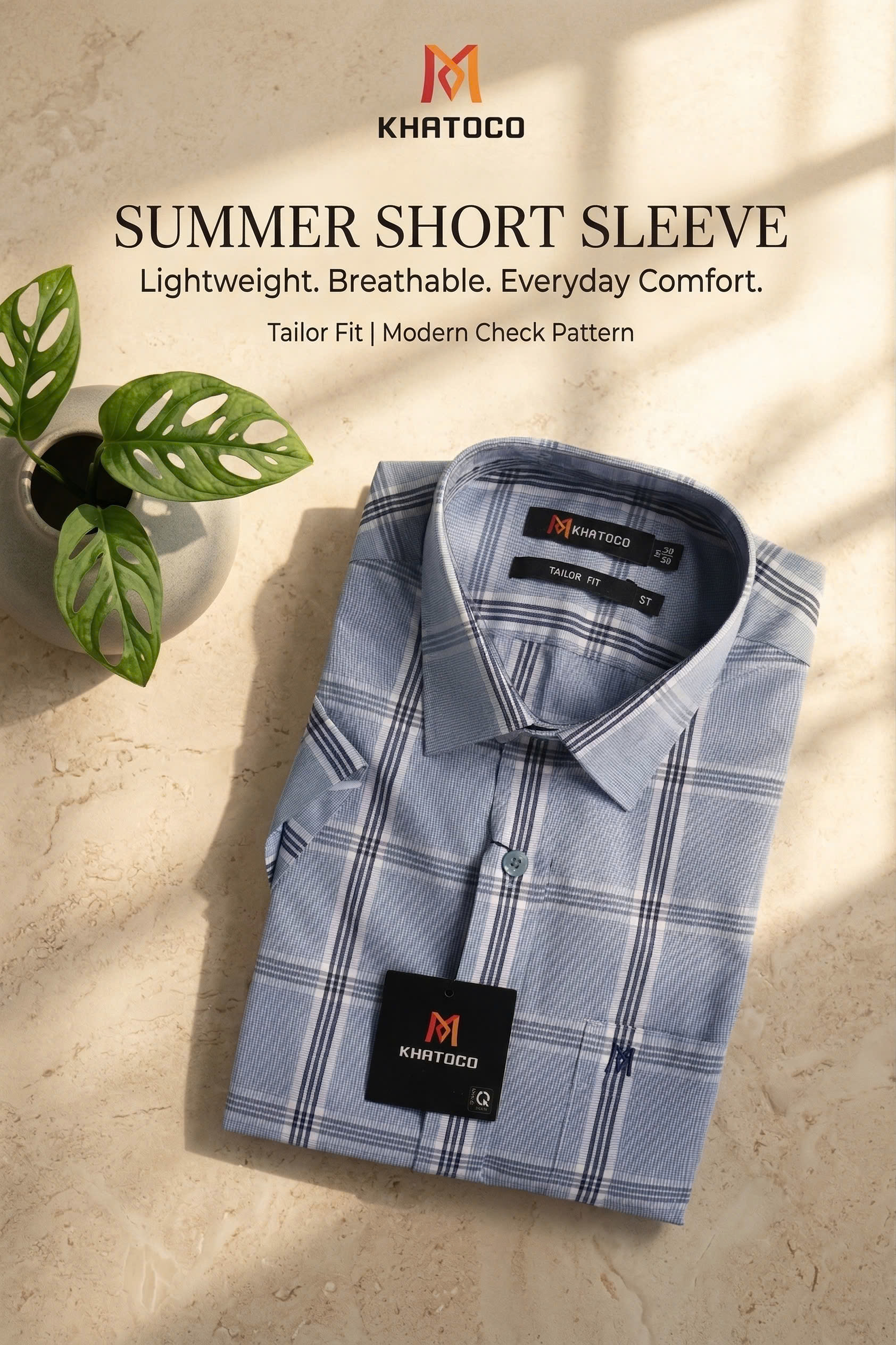 Áo sơ mi tay ngắn Khatoco Sale 20% 350k(Giá tem 438k)(S)