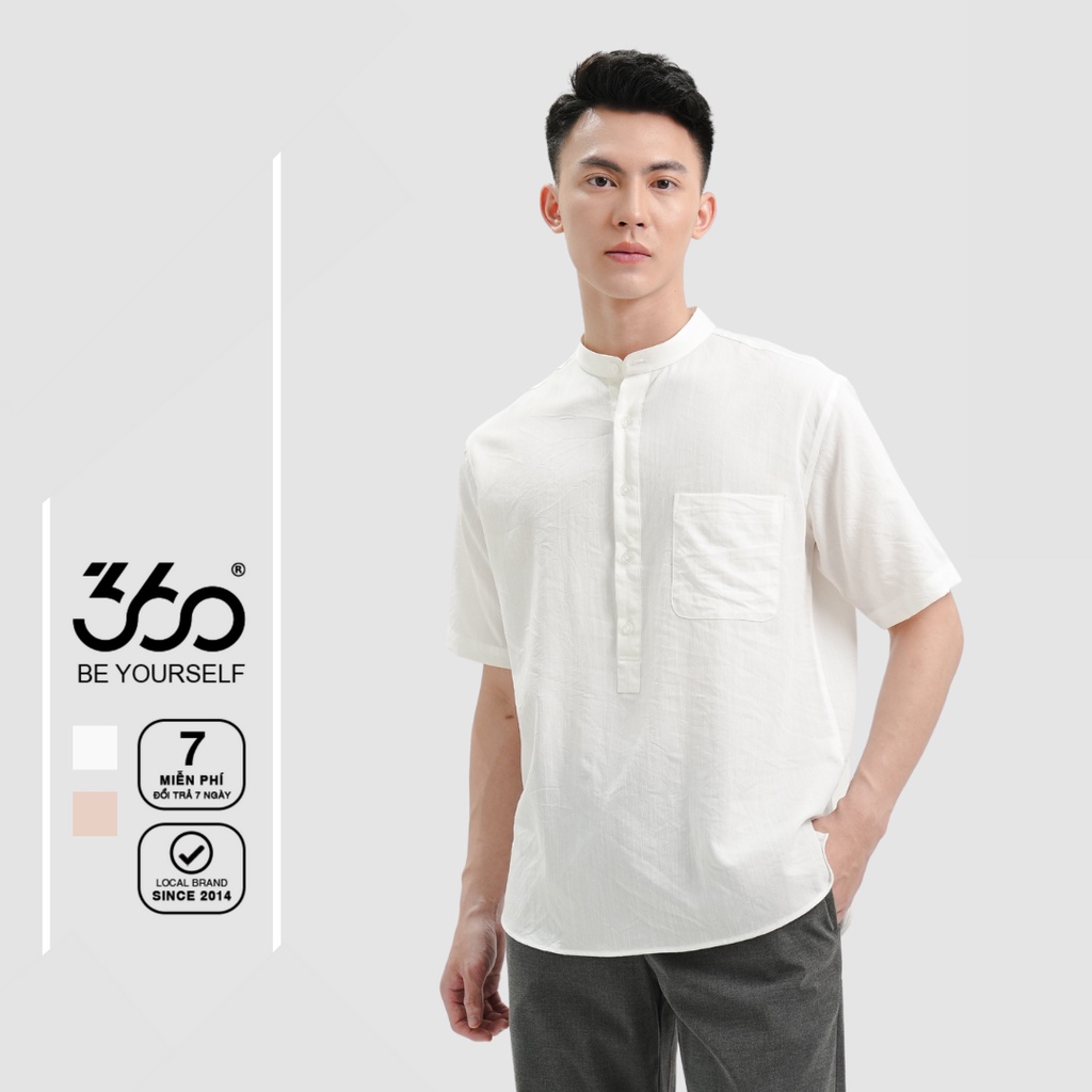 Áo sơ mi nam cổ tàu 4 cúc thương hiệu 360 Boutique sơ mi henley chất liệu đũi xước form relax - STNOL310