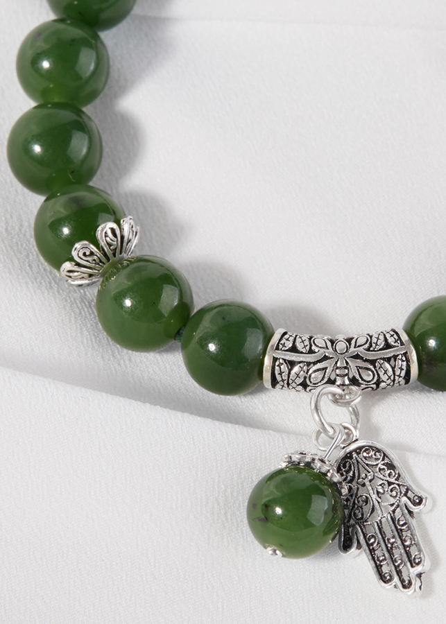 Vòng tay ngọc bích phối charm bạc Ngọc Quý Gemstone