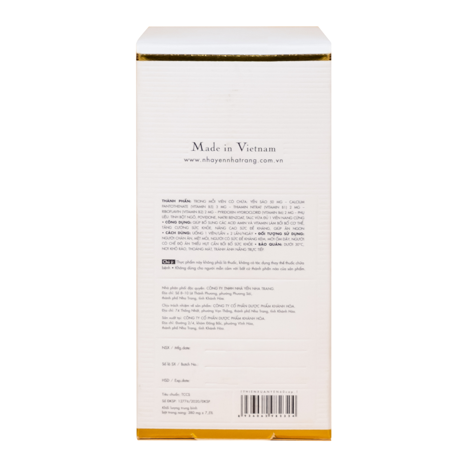 Thiên Xuân Yến - Hộp 60 Viên - Viên Nang Cứng - Nhà Yến Nha Trang - Thương Hiệu Uy Tín - Đặc Sản Nha Trang