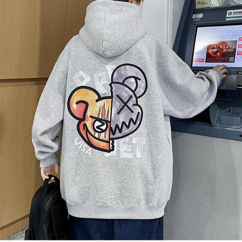 Áo Hoodie Cổ Tròn Tay Dài Dáng Rộng In Họa Tiết Hoạt Hình Phong Cách Hip hop Nhật Bản Thời Trang Mùa Thu Cho Nam Và Nữ