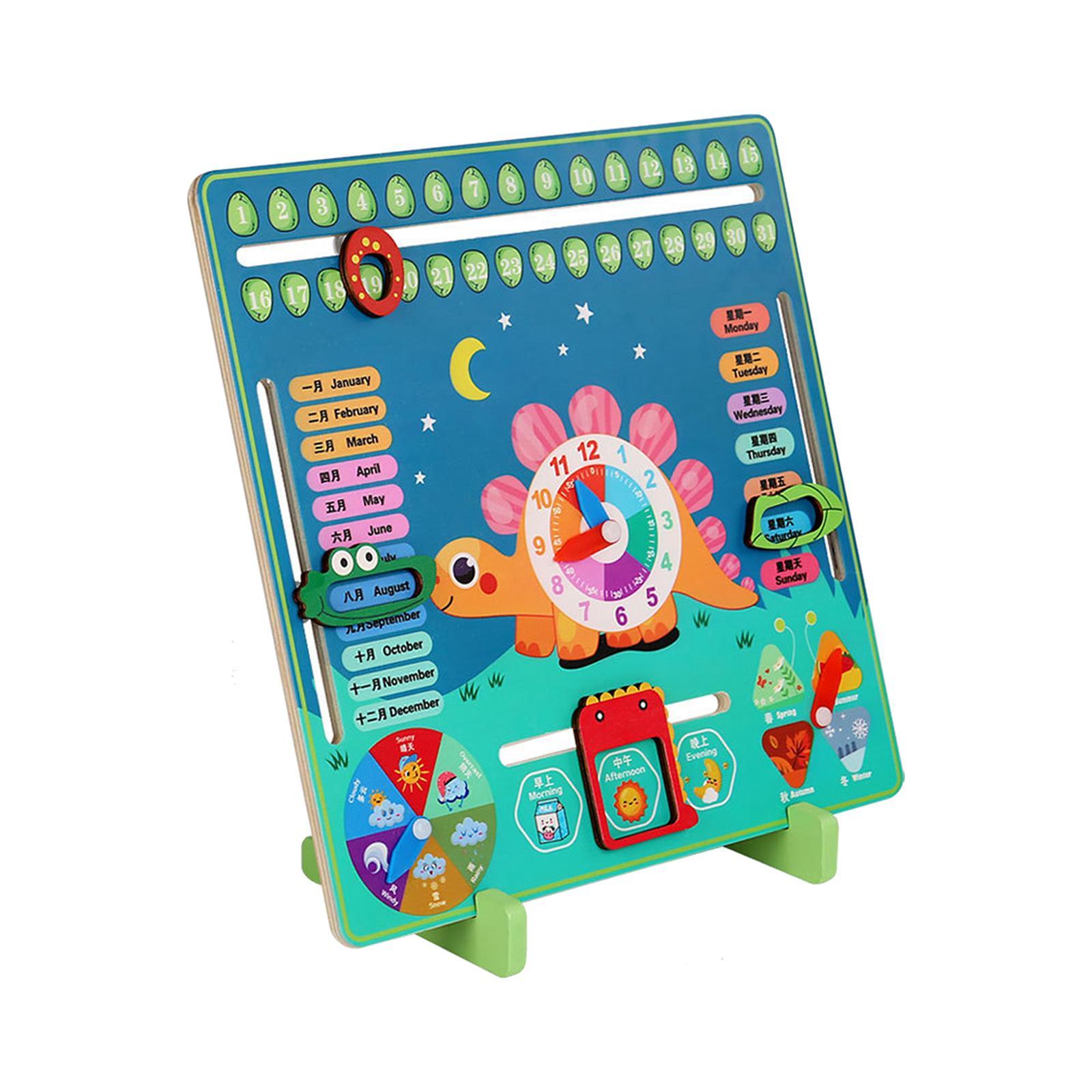 Wooden Calendar Clock Early Learning Educational Toy for Boy Preschool
