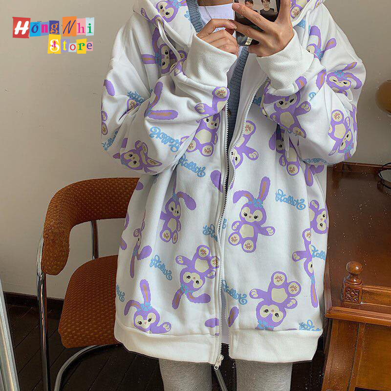 Áo Hoodie Zip 3D Thỏ Tím Dáng Rộng - Khoác Hoodie Dây Kéo In Hình Unisex - MM