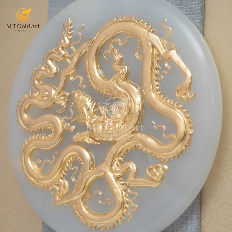 Tranh Đĩa ngọc Rồng thời Lý dát vàng 24k (40x40cm) MT Gold Art- Hàng chính hãng, trang trí nhà cửa, phòng làm việc, quà tặng sếp, đối tác, khách hàng, tân gia, khai trương