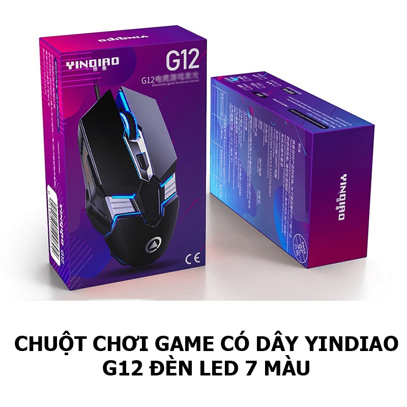 Chuột chơi game có dây YINDIAO G12 đèn led 7 màu - JL - MÀU NGẪU NHIÊN - HÀNG CHÍNH HÃNG