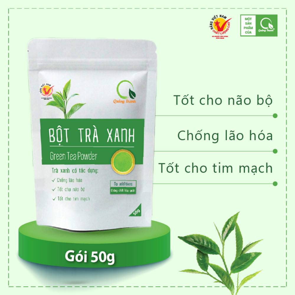 Túi 100g Bột Trà Xanh Quảng Thanh sấy lạnh - 100% búp trà tươi, không chứa chất bảo quản, ngăn ngừa lão hóa, tốt cho não bộ, tim mạch