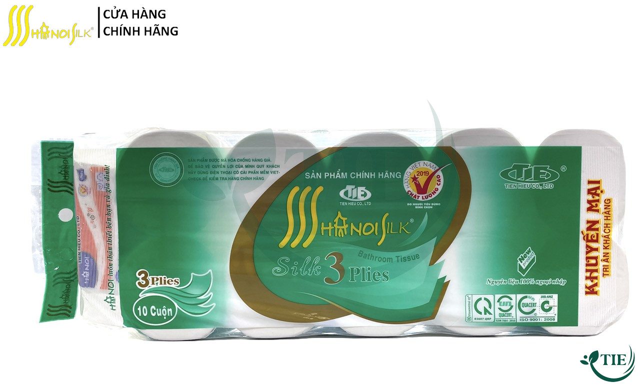 Giấy vệ sinh HÀ NỘI SILK 3 lớp Xanh Không Lõi Cao Cấp (Tặng Khăn giấy rút lụa Hà Nội 150 tờ)