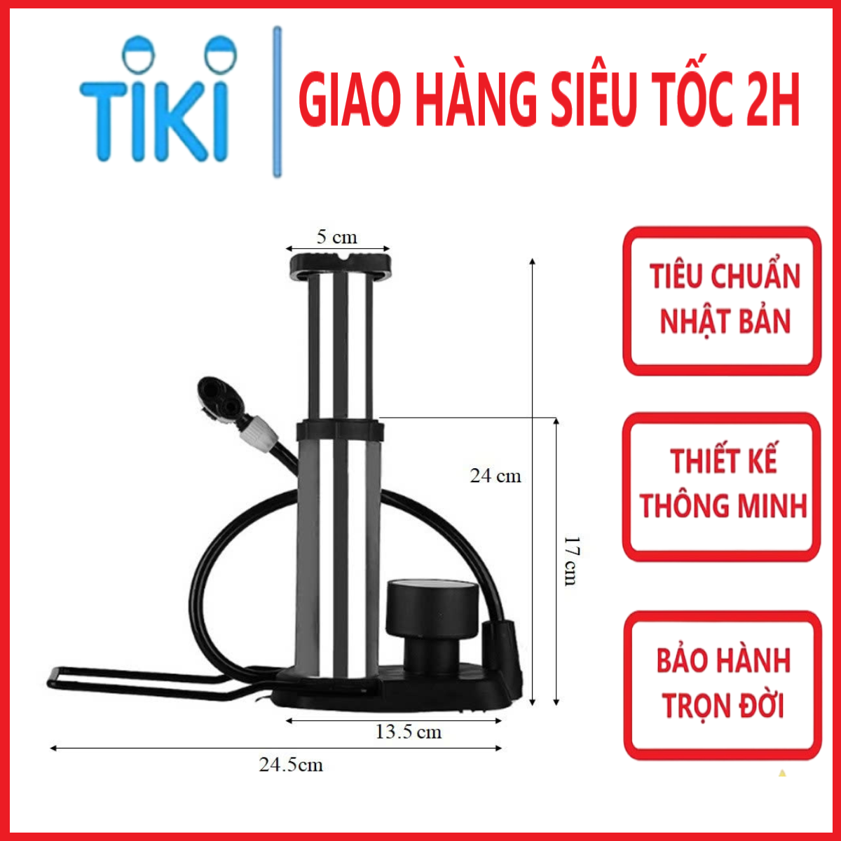 Bơm Hơi Hợp Kim Dùng Chân Cho Xe Máy , Xe Đạp NHONOR Có Đồng Hồ Đo Áp Suất- Hàng Chính Hãng ( Tặng Kèm Kim Bơm Banh Và Bơm Thú Hơi )