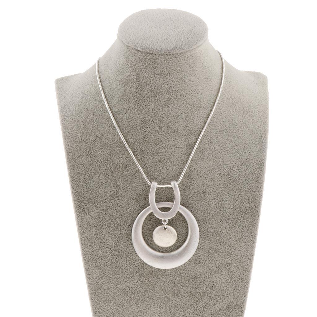 Vintage  Link Chain with Brushed Round Pendant Necklace Jewelry