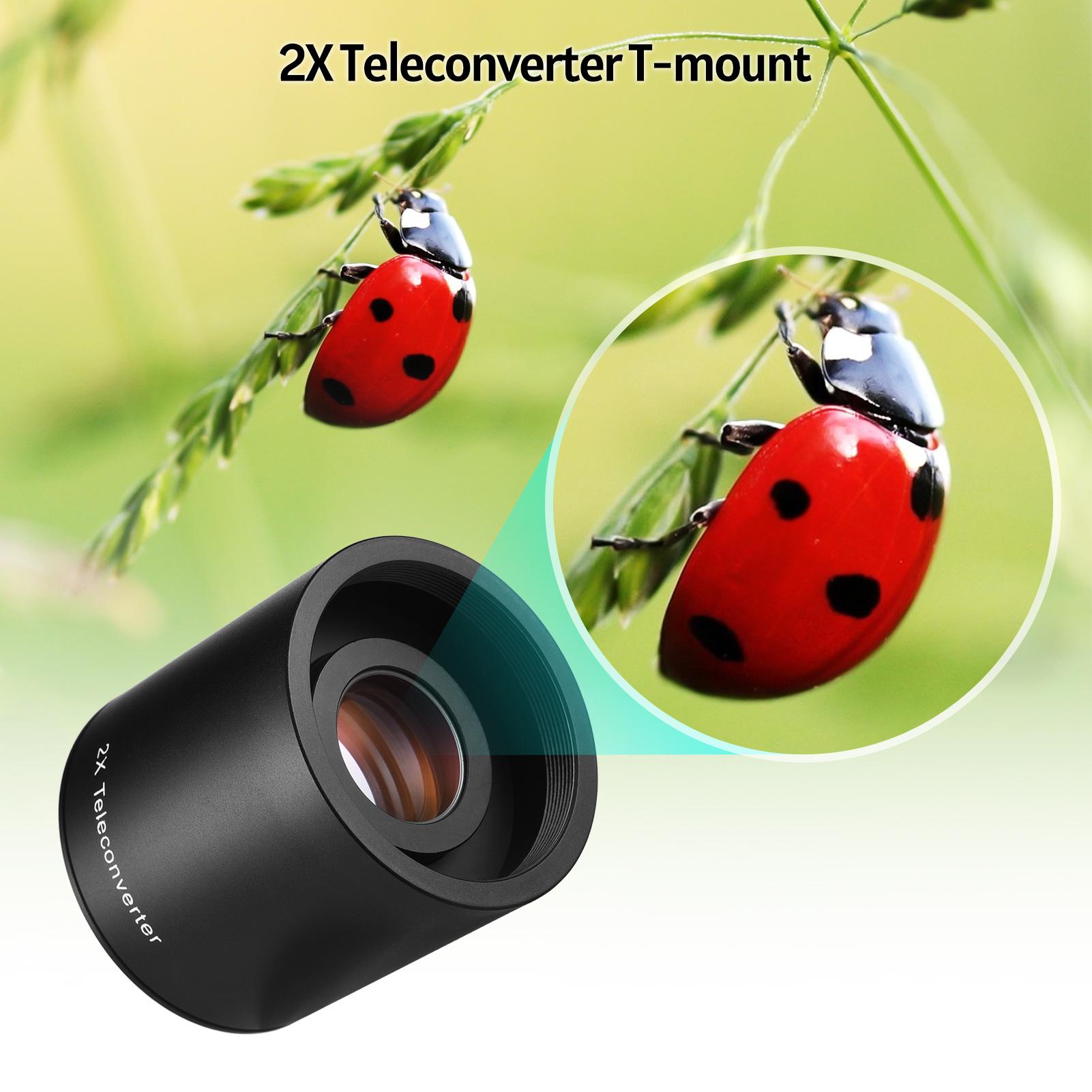 2X Converter Teleconverter Magnification Lens Metal Material with Cleaning Cloth Carry Bag for T-Mount 420-800mm 500mm